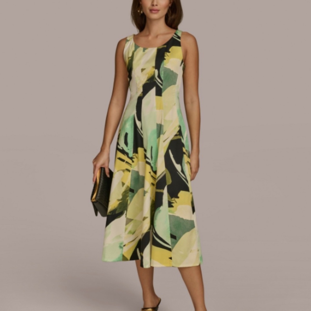 Donna Karan New York Women's Abstract-Print MIDI Dress - Black/chartreuse Multi
